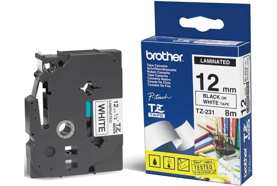 Brother 12mm Black on White TZE Tape BROTHER