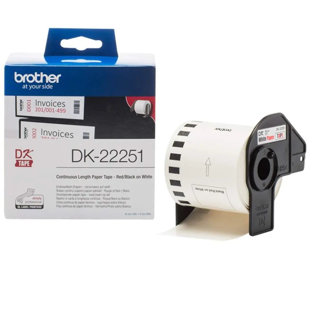 Brother DK-22251 Consumer Paper Roll - PAPER ROLL 62MM X 15.24M (WITH BLACK/RED PRINT) BROTHER