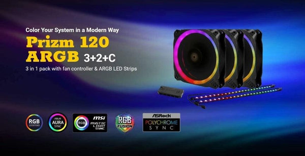 ANTEC Prizm 120mm ARGB Fan 3+2+C 3x RGB Dual Ring PWM FAN, 2 x LED Strip, and 1x RGB Fan Controller. 2 Years Warranty ANTEC
