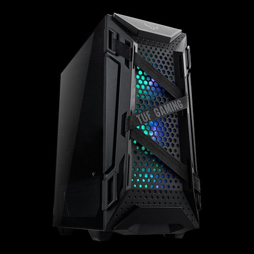 ASUS GT301 TUF GAMING CASE Black ATX Mid-Tower Tempered Glass Compact Case, Honeycomb Panel, 4 Total Pre-Installed 120mm Fans 3x ARGB + 1x ASUS