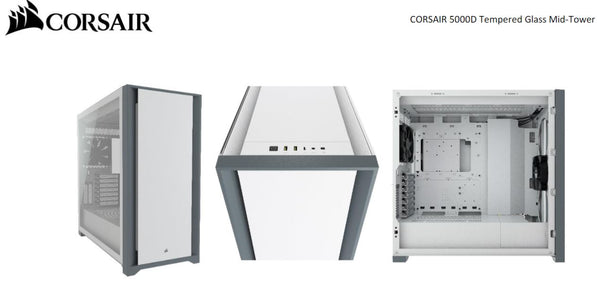 CORSAIR 5000D TG E-ATX, ATX, USB Type-C, 2x 120mm Airguide Fans, Radiator 360mm. 7x PCI, 4x 2.5' SSD, 2x 3.5' HDD. VGA 420mm. White Tower Case CORSAIR