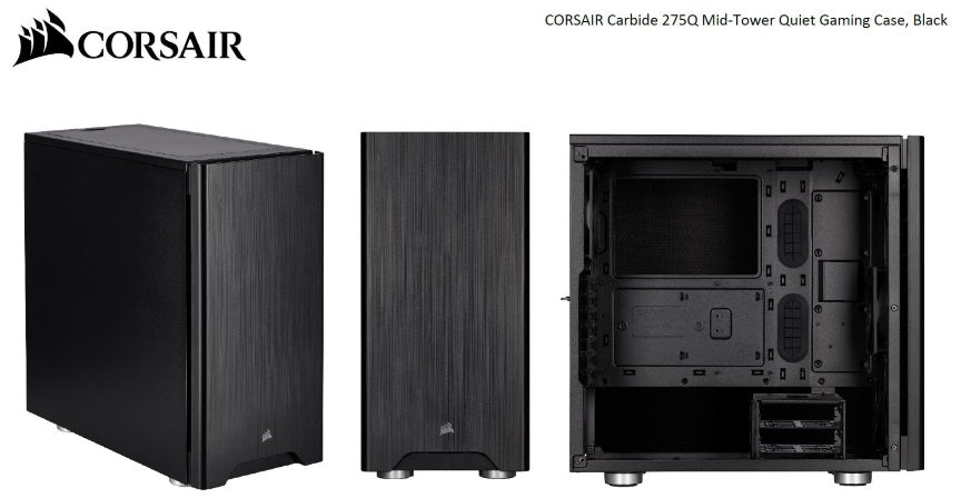 CORSAIR Carbide Series 275Q Mid-Tower Quiet ATX Case, 2x 3.5', 4x 2.5'. Up to 360mm Radiator, VGA 370mm, CPU 170mm.  Black CORSAIR