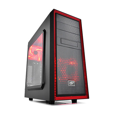 Deepcool Tesseract SW Mid Tower Case Side Window Includes 2 RED 120mm LED Fans, RED (LS) DEEPCOOL