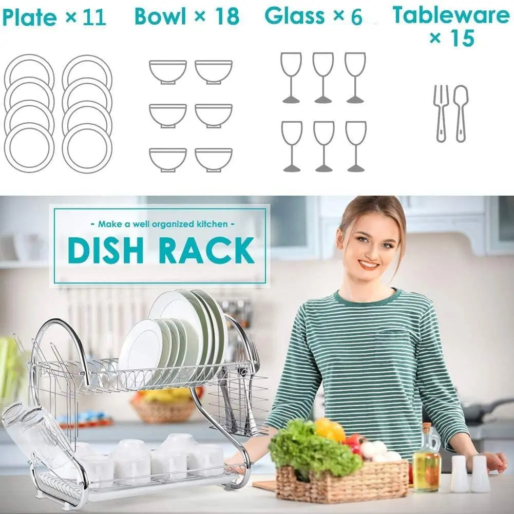 CARLA HOME 2 Tier Dish Rack with Drain Board for Kitchen Counter and Plated Chrome Dish Dryer Silver 42 x 25,5 x 38 cm Deals499