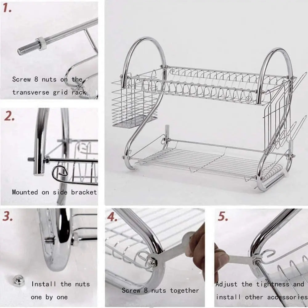 CARLA HOME 2 Tier Dish Rack with Drain Board for Kitchen Counter and Plated Chrome Dish Dryer Silver 42 x 25,5 x 38 cm Deals499