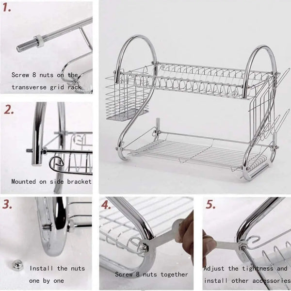 CARLA HOME 2 Tier Dish Rack with Drain Board for Kitchen Counter and Plated Chrome Dish Dryer Silver 42 x 25,5 x 38 cm Deals499