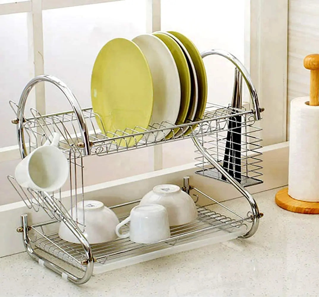 CARLA HOME 2 Tier Dish Rack with Drain Board for Kitchen Counter and Plated Chrome Dish Dryer Silver 42 x 25,5 x 38 cm Deals499