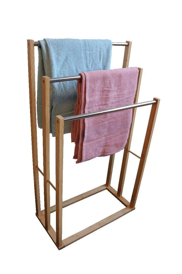 CARLA HOME Bamboo Towel Bar Metal Holder Rack 3-Tier Freestanding for Bathroom and Bedroom Deals499