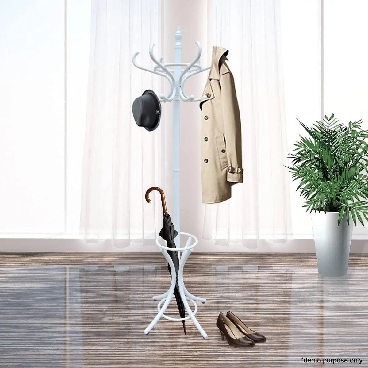CARLA HOME White Coat Rack with Stand Wooden Hat and 12 Hooks Hanger Walnut tree Deals499