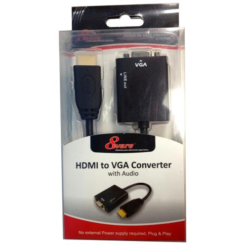 8WARE HDMI 19-pin to VGA 15-pin Male to Female Converter without Power Adapter plus 3.5mm Stereo Audio Out 8WARE