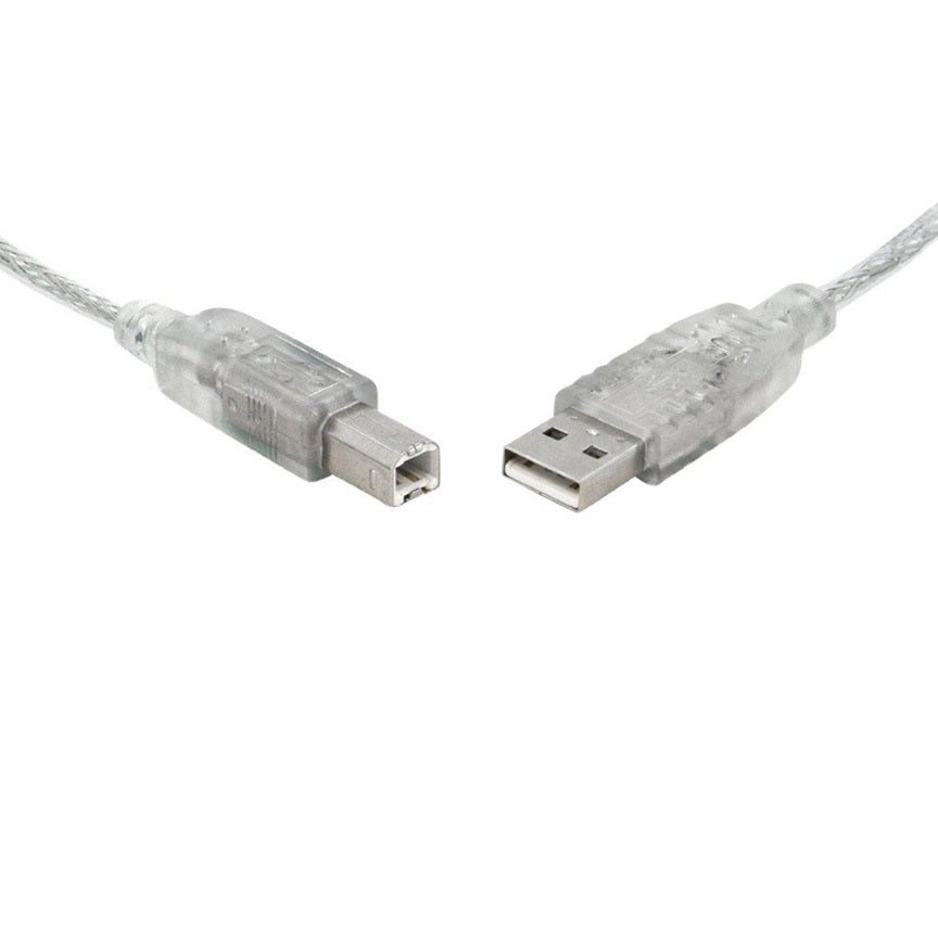 8WARE USB 2.0 Cable 0.5m (50cm) A to B Transparent Metal Sheath UL Approved 8WARE