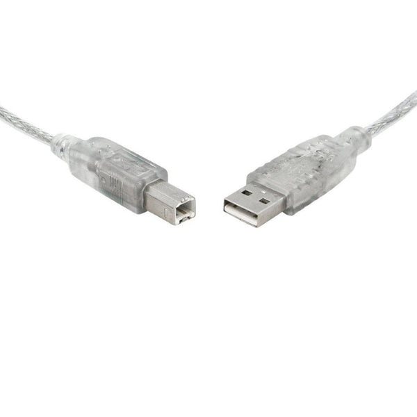8WARE USB 2.0 Cable 1m A to B Transparent Metal Sheath UL Approved 8WARE