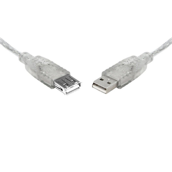 8WARE USB 2.0 Extension Cable 2m A to A Male to Female Transparent Metal Sheath Cable 8WARE