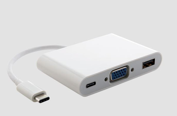 ASTROTEK Thunderbolt USB 3.1 Type C (USB-C) to VGA + USB + Card Reader Video Adapter Converter Male to Female for Apple Macbook Chromebook Pixel White ASTROTEK