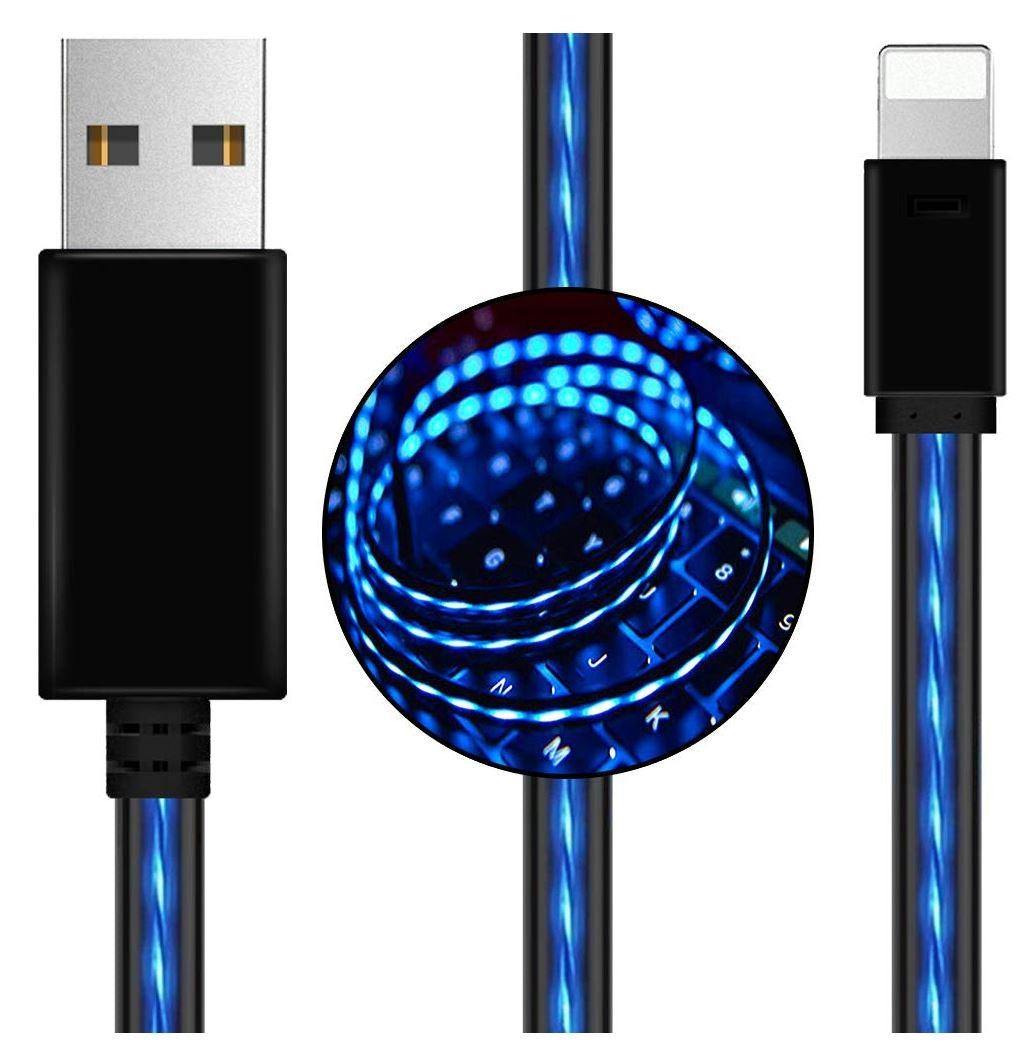 GENERIC 1m LED Light Up Visible Flowing USB Lightning Data Sync Charger Cable Blue Charging Cord for iPhone 5 6 7 8 Plus Mobile Phone GENERIC