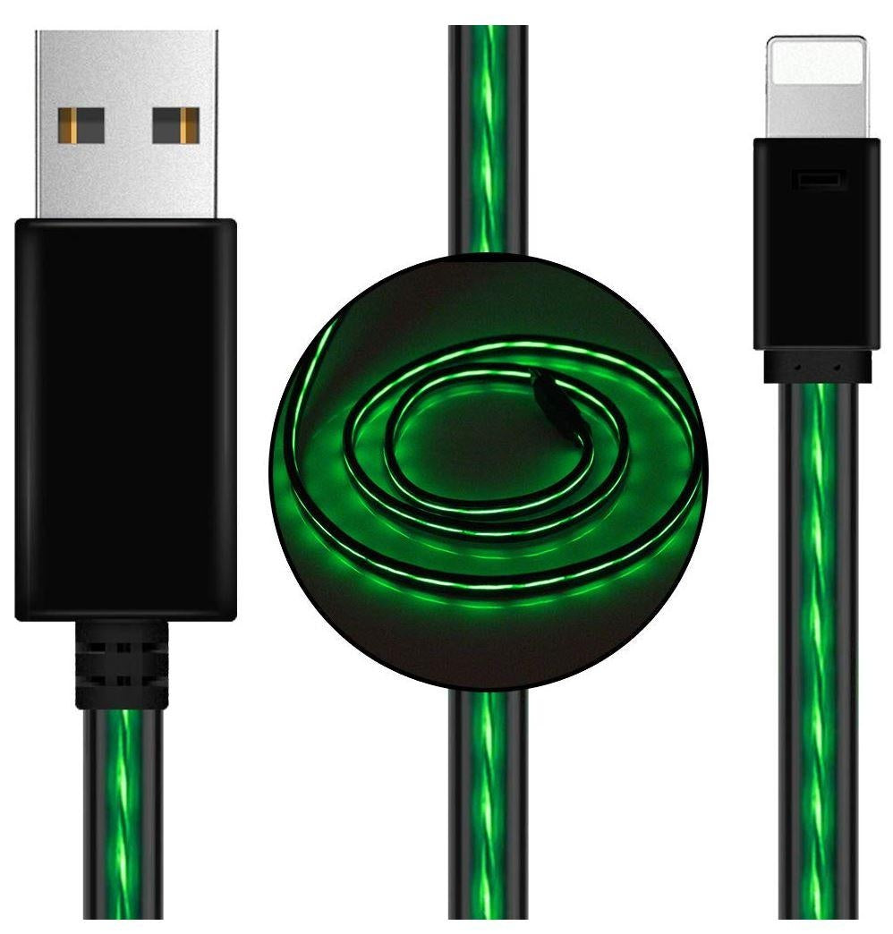 Astrotek 1m LED Light Up Visible Flowing USB Lightning Data Sync Charger Cable Green Charging Cord for iPhone 5 6 7 8 Plus Mobile Phone GENERIC