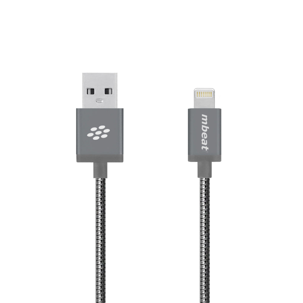 mbeatÂ® 'Toughlink'1.2m Lightning Fast Charger Cable - Grey/Durable Metal Braided/MFI/ Apple iPhone X 11 7S 7 8 Plus XR 6S 6 5 5S iPod iPad Mini Air(LS MBEAT