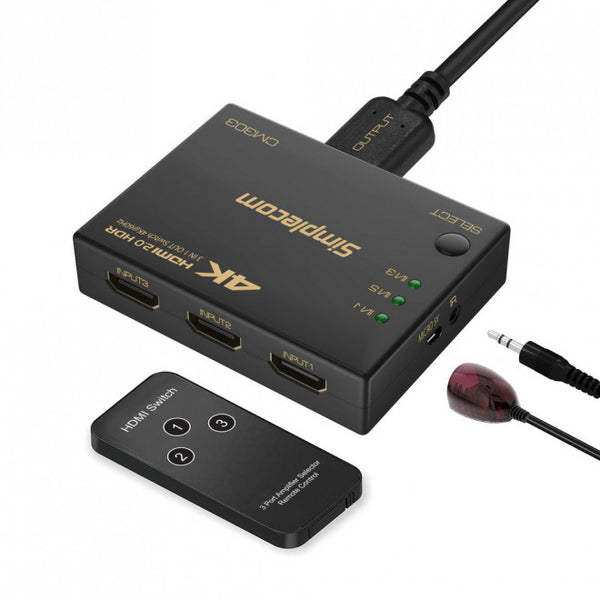Simplecom CM303 Ultra HD 3 Way HDMI Switch 3 IN 1 OUT Splitter 4K@60Hz SIMPLECOM
