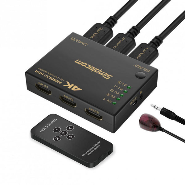Simplecom CM305 Ultra HD 5 Way HDMI Switch 5 IN 1 OUT Splitter 4K@60Hz SIMPLECOM