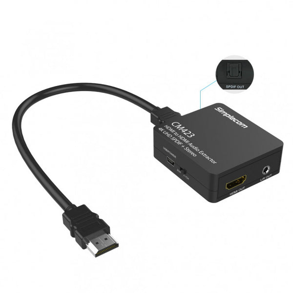 Simplecom CM423 HDMI Audio Extractor 4K HDMI to HDMI and Optical SPDIF + 3.5mm Stereo SIMPLECOM