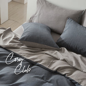 Cosy Club Quilt Cover Set Cotton Duvet Double Blue Dark Grey Deals499