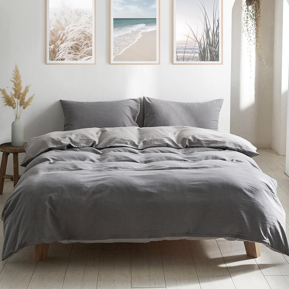 Cosy Club Duvet Cover Quilt Set Double Flat Cover Pillow Case Grey Inspired Deals499