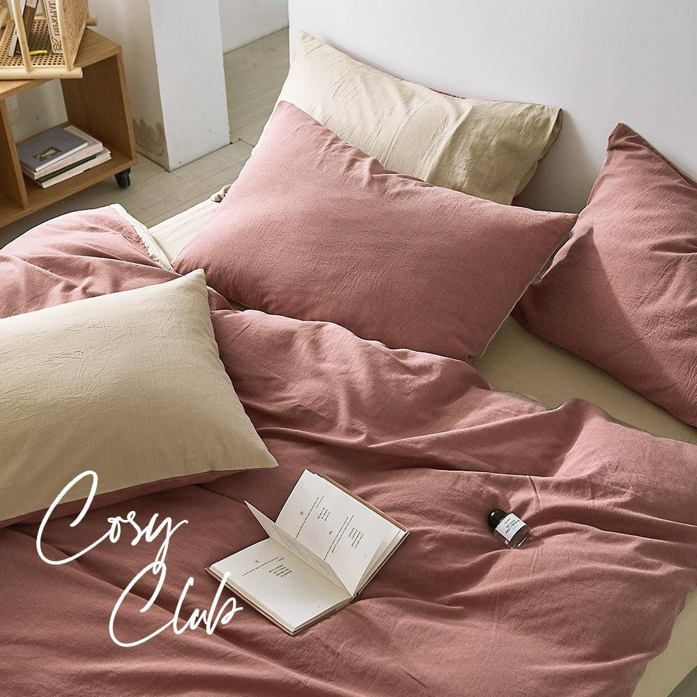 Cosy Club Quilt Cover Set Cotton Duvet Double Red Beige Deals499