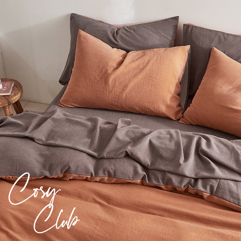 Cosy Club Quilt Cover Set Cotton Duvet Queen Orange Brown Deals499