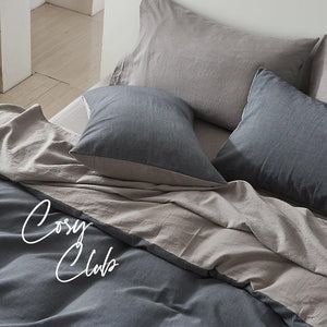 Cosy Club Quilt Cover Set Cotton Duvet Single Blue Dark Grey Deals499
