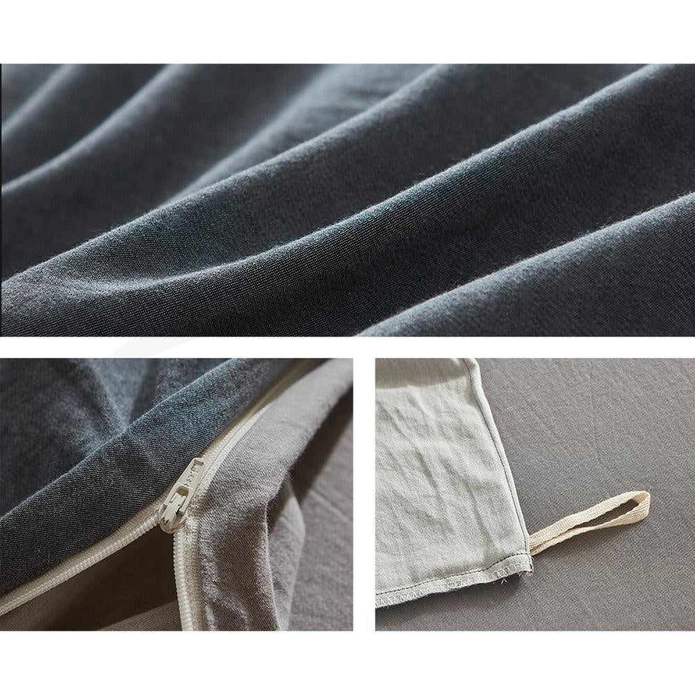 Cosy Club Quilt Cover Set Cotton Duvet Single Blue Dark Grey Deals499