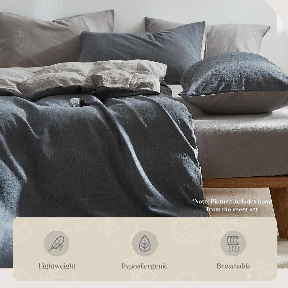 Cosy Club Quilt Cover Set Cotton Duvet Single Blue Dark Grey Deals499