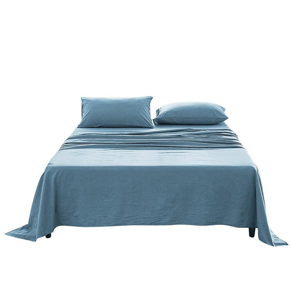 Cosy Club Sheet Set Bed Sheets Set Double Flat Cover Pillow Case Blue Essential Deals499