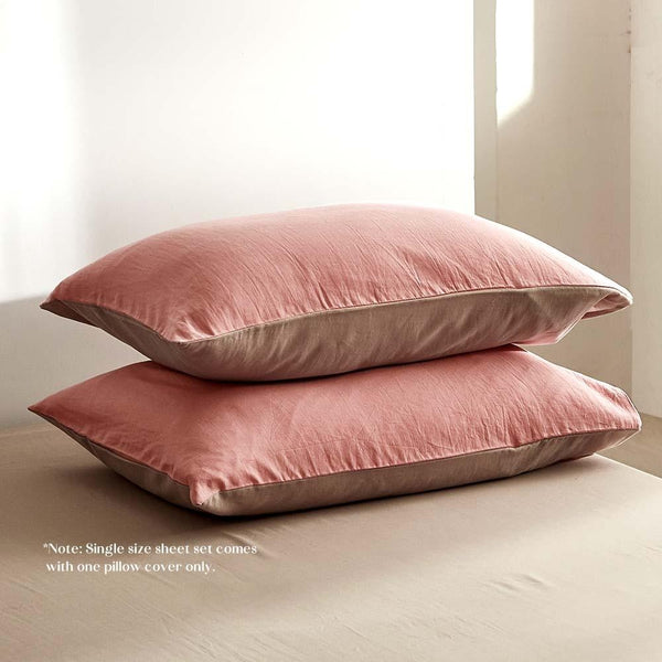 Cosy Club Sheet Set Bed Sheets Set Double Flat Cover Pillow Case Pink Brown Deals499