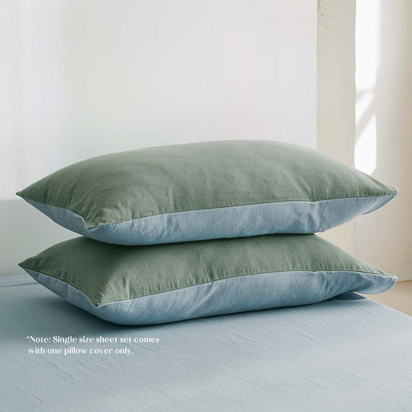 Cosy Club Cotton Sheet Set Bed Sheets Set King Cover Pillow Case Green Blue Deals499