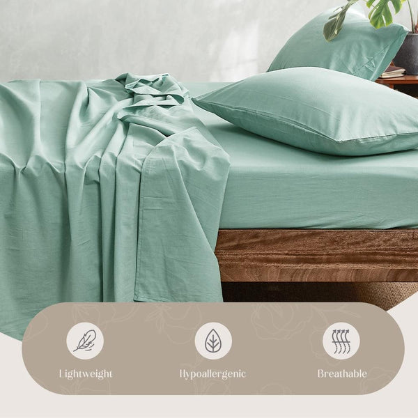 Cosy Club Sheet Set Bed Sheets Set Queen Flat Cover Pillow Case Green Essential Deals499