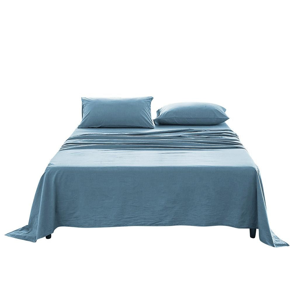 Cosy Club Sheet Set Bed Sheets Set Single Flat Cover Pillow Case Blue Essential Deals499