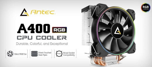 ANTEC A400 RGB Air CPU Cooler, Direct Heat-Pipies, Silent RGB 12CM PWM Fan, Broad Socket Support, 115X, 1200, 2011, 2066, AM3, AM3+, AM4 FM1, FM2, FM2 ANTEC