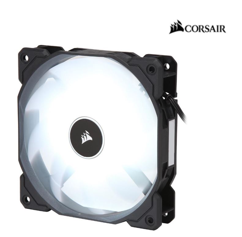 CORSAIR Air Flow 120mm Fan Low Noise Edition / White LED 3 PIN - Hydraulic Bearing, 1.43mm H2O. Superior cooling performance and LED illumination CORSAIR