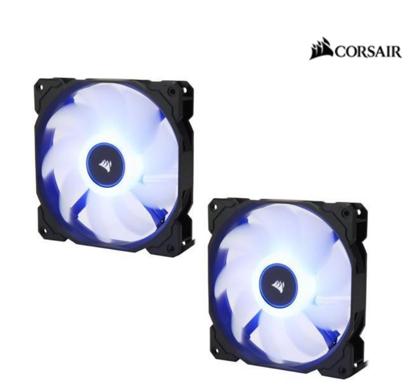 CORSAIR Air Flow 140mm Fan Low Noise Edition / Blue LED 3 PIN - Hydraulic Bearing, 1.43mm H2O. Superior cooling performance. TWIN Pack! CORSAIR
