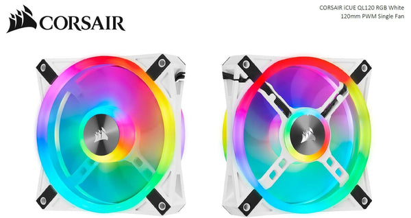 CORSAIR QL120 RGB White, ICUE, 120mm RGB LED PWM Fan 26dBA, 41.8 CFM, Single Pack CORSAIR