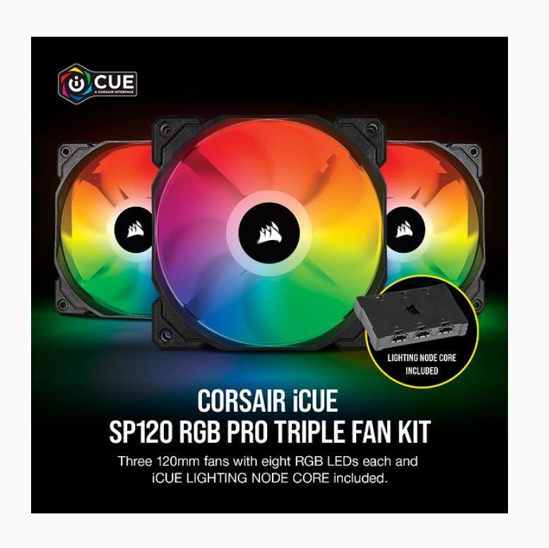 CORSAIR SP 120mm Fan RGB PRO Triple Pack with Lighting Node Core, iCUE Software CORSAIR