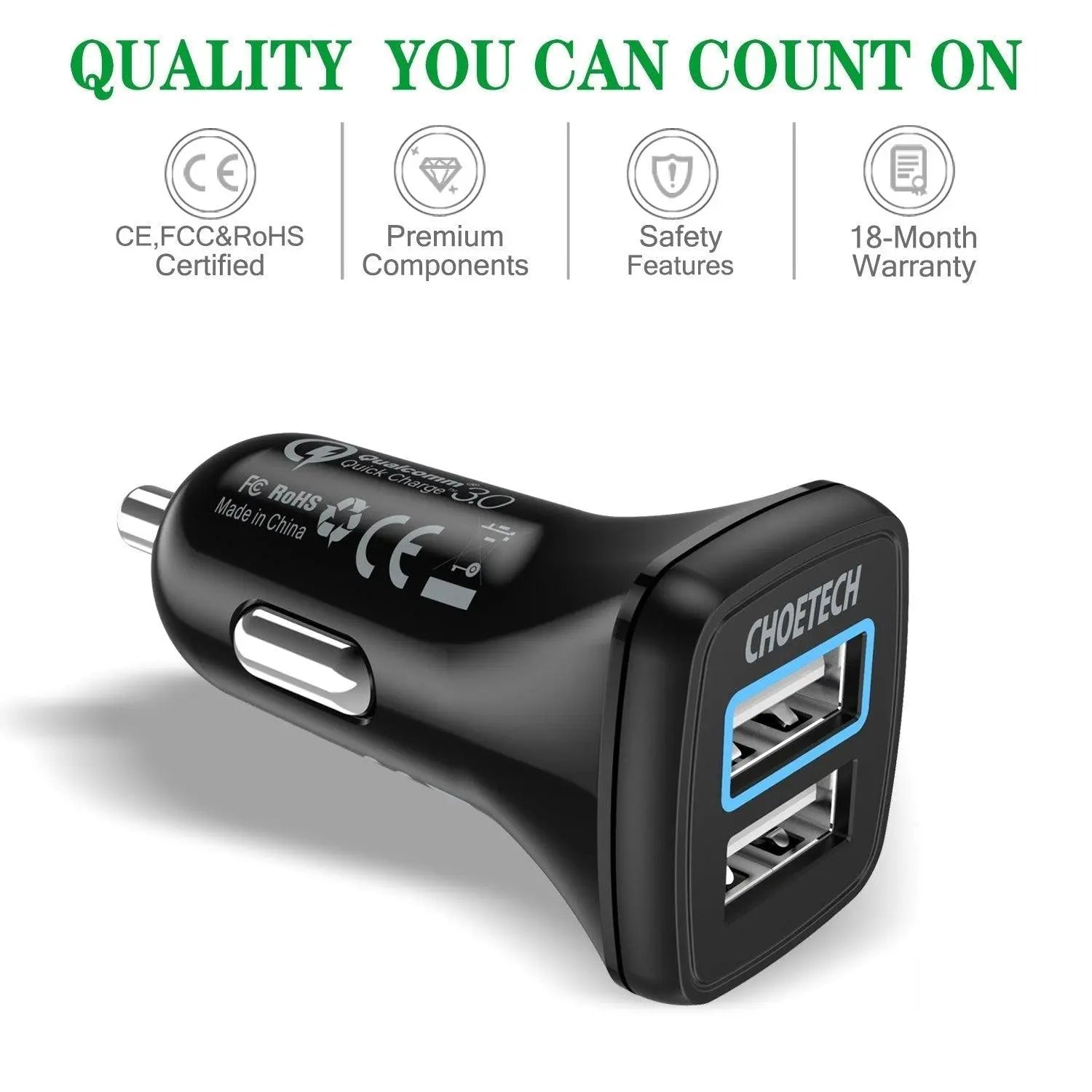 CHOETECH C0051 Quick Charge 3.0 Tech 30W Car Charger Deals499