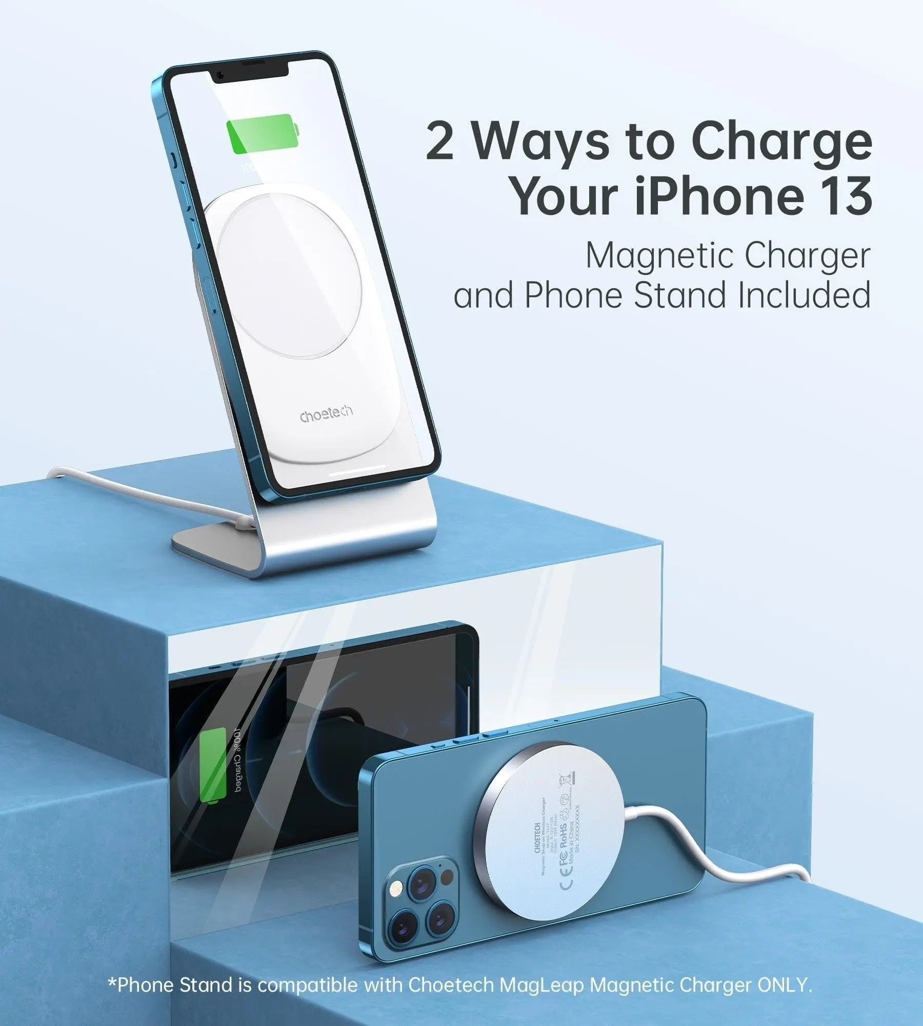 CHOETECH MIX00117SL Magasafe Fast Wireless Charger Stand Holder With PD20w Apadater For iPhone 13/iPhone 12 (H047+T517) Deals499