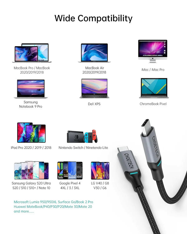 CHOETECH XCC-1002 USB-C to USB-C PD100W 5A Fast Charging Cable 1.8M Deals499