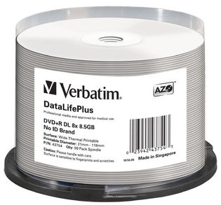 VERBATIM DVD+R Doubel Layer  8.5GB Capacity/ Speed 50 Pack Spindle  Wide Thermal Print 8X VERBATIM