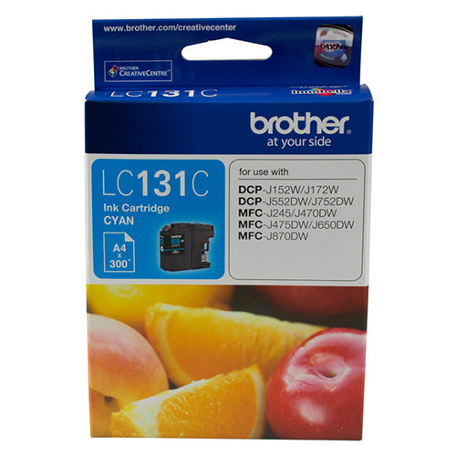 Brother LC-131C  Cyan Ink Cartridge - to suit DCP-J152W/J172W/J552DW/J752DW/MFC-J245/J470DW/J475DW/J650DW/J870DW - up to 300 pages BROTHER