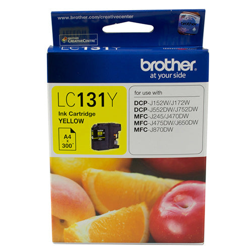 Brother LC-131Y Yellow Ink Cartridge - to suit DCP-J152W/J172W/J552DW/J752DW/MFC-J245/J470DW/J475DW/J650DW/J870DW - up to 300 pages BROTHER