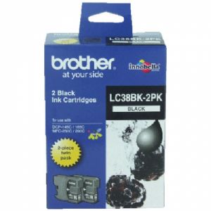 Brother LC-38BK Black Ink Cartridge Twin Pack - DCP-145C/165C/195C/375CW, MFC-250C/255CW/257CW/290C/295CN- up to 300 pages BROTHER