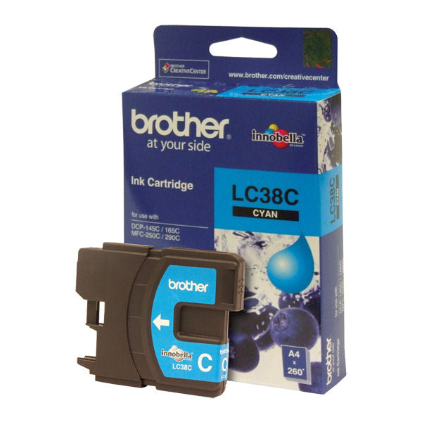 Brother LC-38C Cyan Ink Cartridge- to suit DCP-145C/165C/195C/375CW, MFC-250C/255CW/257CW/290C/295CN- uo to 260 pages BROTHER
