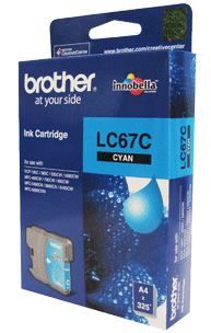 Brother LC-67C Cyan Ink Cartridge- to suit DCP-385C/395CN/585CW/6690CW/J715W, MFC-490CW/5490CN/5890CN/6490CW/6890CDW/790CW/795CW/990CW- up to 325 page BROTHER